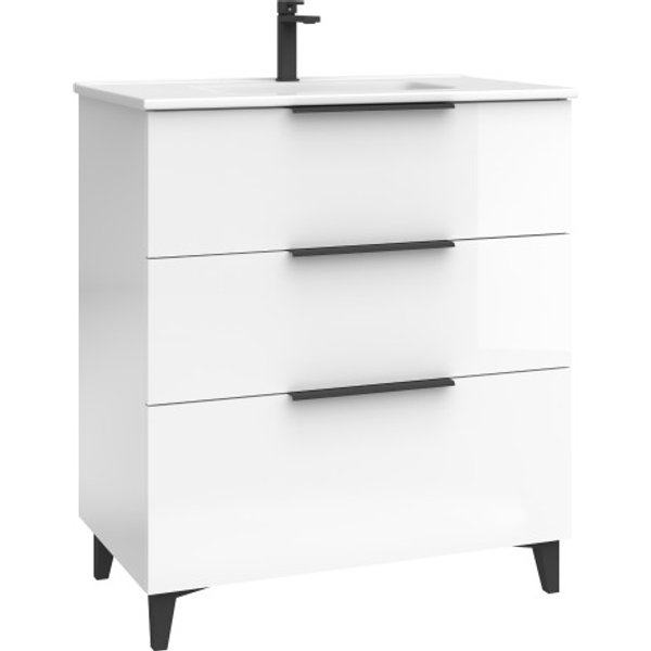 Mueble de baño agneta color blanco brillo asimétrico 80x45cm algicocina