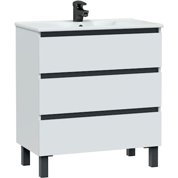 Conjunto mueble de baño y lavabo cora color blanco y negro 80x45cm