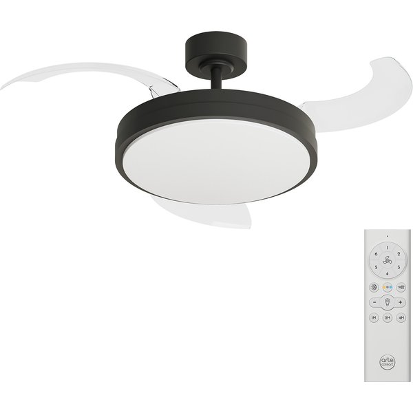 Ventilador de techo retráctil negro con luz led y motor dc 106cm ori m arteconfort