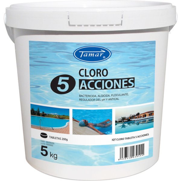 Cloro para piscina 5 acciones tabletas 200g 5kg tamar