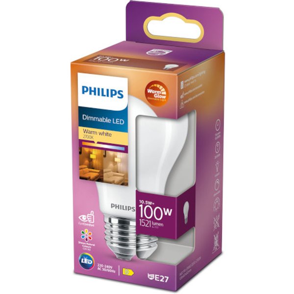 Bombilla led e27 10,5 w luz cálida philips