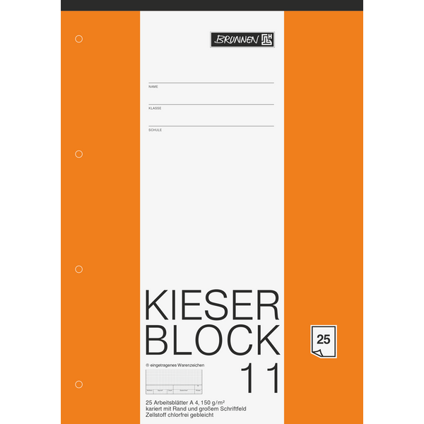 KIESER-Zeichenblock gelocht | A4, kariert, 25 Blatt, weiß
