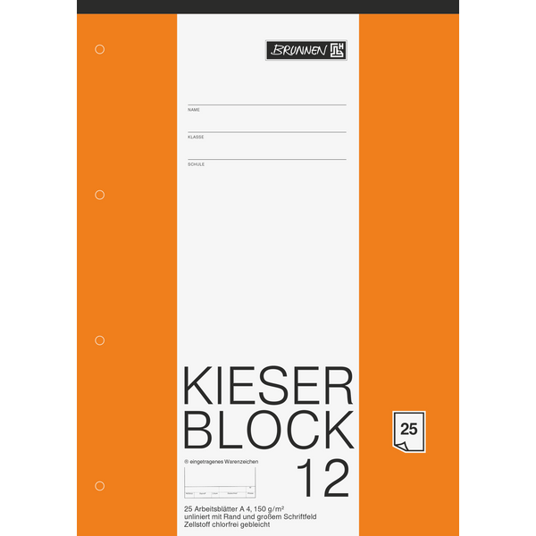 KIESER-Zeichenblock gelocht | A4, unliniert, 25 Blatt, weiß
