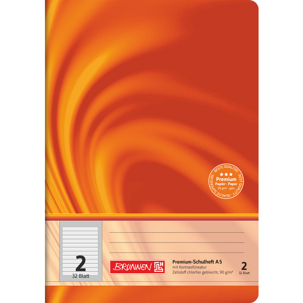 Schulheft Premium Vivendi | A5, Lineatur 2, 32 Blatt, orange