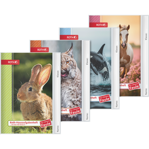 Hausaufgabenheft Für clevere Faule „Tiere“ | A5, 56 Blatt, sortiert