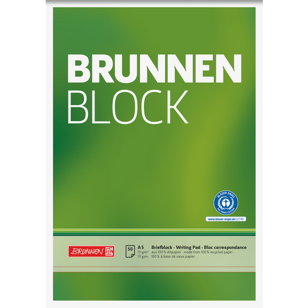 Briefblock „BRUNNEN Block“ Recycling | A5, Lineatur 6, 50 Blatt, grün