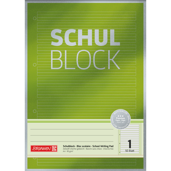 Schulblock Premium | A4, Lineatur 1, 50 Blatt, grün