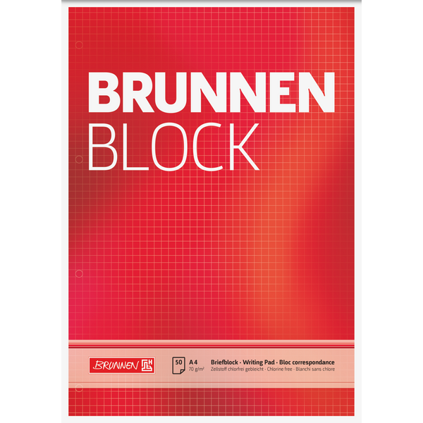 Briefblock „BRUNNEN Block“ gelocht | A4, Lineatur 22, 50 Blatt, rot