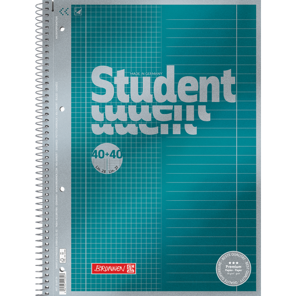 Collegeblock Premium Student „DUO“ | A4, kariert/liniert, 80 Blatt, petrol