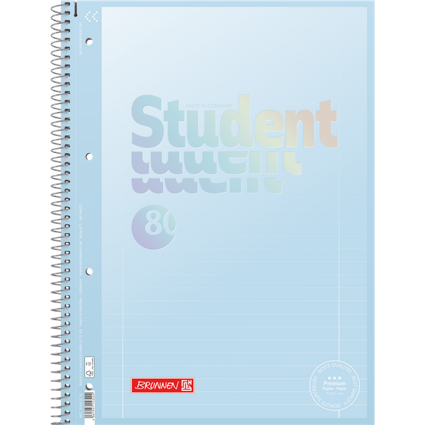 Collegeblock Premium Student „Pastell“ | A4, Lineatur 27, 80 Blatt, pastellblau