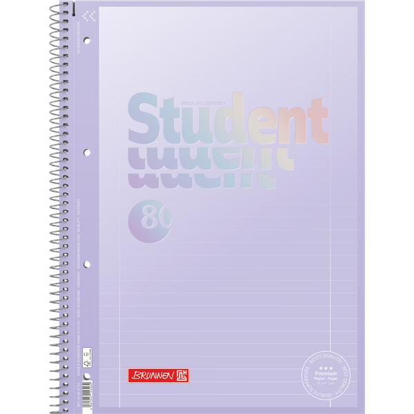 Collegeblock Premium Student „Pastell“ | A4, Lineatur 27, 80 Blatt, pastelllila