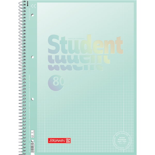 Collegeblock Premium Student „Pastell“ | A4, Lineatur 28, 80 Blatt, pastellmint