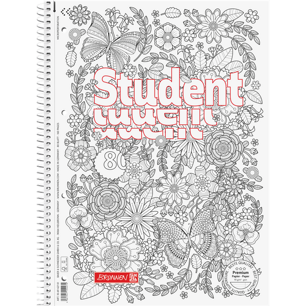 Collegeblock Premium Student „Schmetterling“ ZENart | A4, Lineatur 27, 80 Blatt, weiß