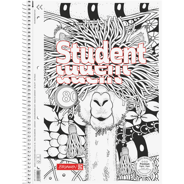 Collegeblock Premium Student „Lama“ ZENart | A4, Lineatur 27, 80 Blatt, weiß