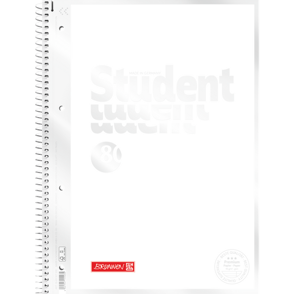 Collegeblock Premium Student „White“ | A4, Lineatur 27, 80 Blatt, weiß