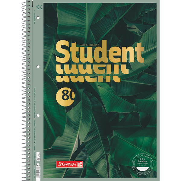 Collegeblock Premium Student „Jungle“ | A4, Lineatur 28, 80 Blatt, grün/gold