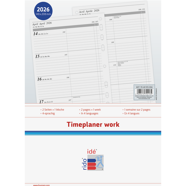 Wochenkalendarium Timeplaner Work 2026 | A5, schwarz