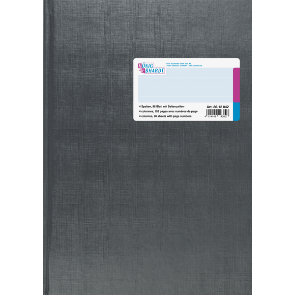 Spaltenbuch | A4, 192 Seiten, mit Seitenzahlen, 4 Spalten, Kunststoff, grau
