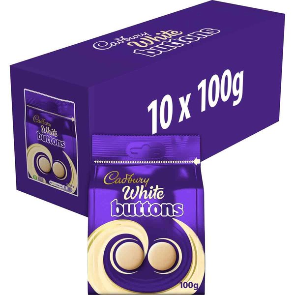 Cadbury White Buttons Bag 100g (Box of 10)