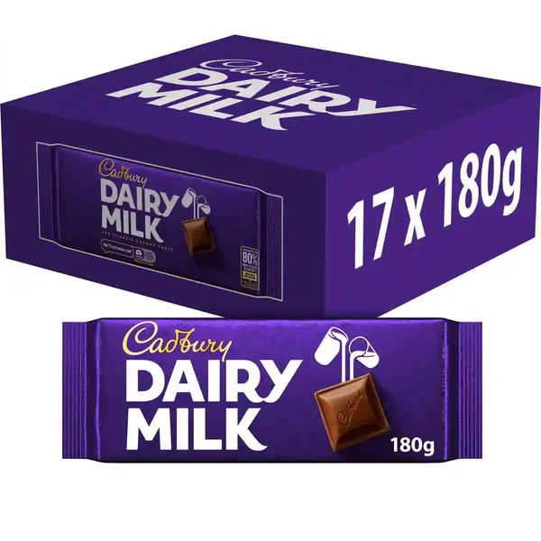 Cadbury Dairy Milk Chocolate Bar 180g (Box of 17)