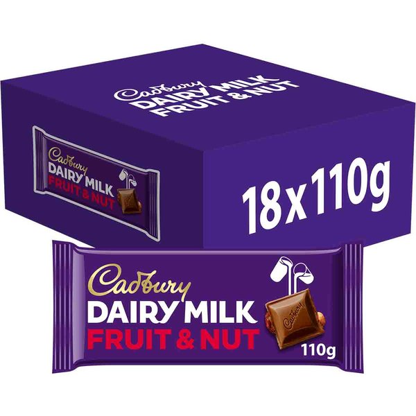 Cadbury Dairy Milk Fruit & Nut Chocolate Bar 110g (Box of 18)
