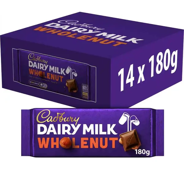 Dairy Milk Whole Nut Chocolate Bar 180g (Box of 14)