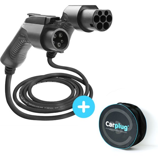 CARPLUG Câble de recharge Noir - Type 2 - Type 1 - 5m - 7,4kW (1 phase 32A) - T2 T1 + Housse