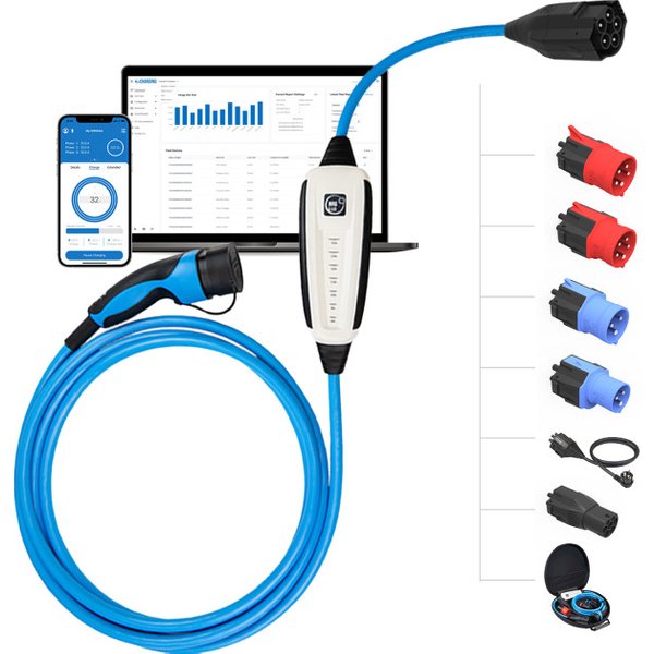NRGKICK - Borne de recharge mobile 4G pour Flottes - Adaptateurs aux choix - Type 2 - 2,3 à 22kW - 5m / 7,5m / 10m