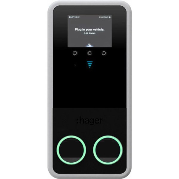 HAGER - Borne de recharge publique double Witty park 2 mural - 2 x 22 kW - WiFi Ethernet 4G - avec protection intégré
