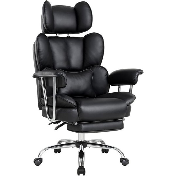 IWMH IWMH Chaise de Bureau ergonomique Fauteuil de Bureau en similicuir Chaise Gaming avec appui-tête et repose-pieds - Noir