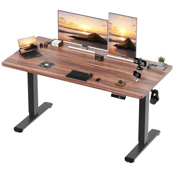 HOMALL Homall Bureau Assis-Debout Electrique 140x60cm Noyer Plateau 18mm Colonne 80x50 Reglable 72-118cm 2 Memoires