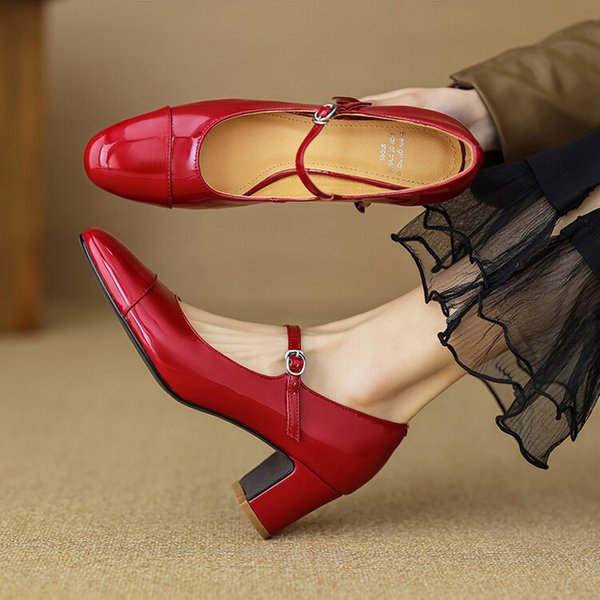 CHIKO Amari Round Toe Block Heels Mary Jane Shoes