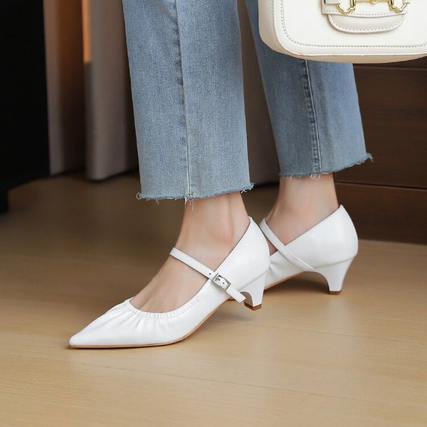 CHIKO Holly Pointy Toe Block Heels Mary Jane Shoes