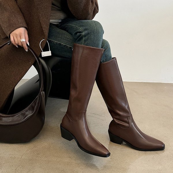CHIKO Acantha Pointy Toe Block Heels Knee High Boots