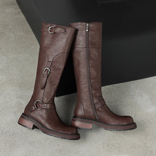 CHIKO Afon Round Toe Block Heels Knee High Boots