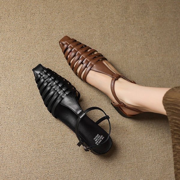 CHIKO Cariel Pointy Toe Block Heels T-Strap Shoes