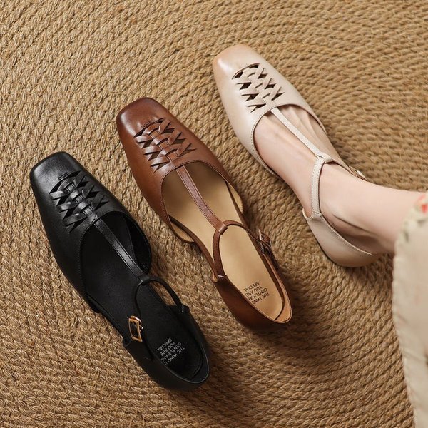 CHIKO Carme Square Toe Block Heels T-Strap Shoes