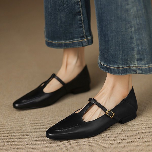 CHIKO Charyton Pointy Toe Block Heels T-Strap Shoes