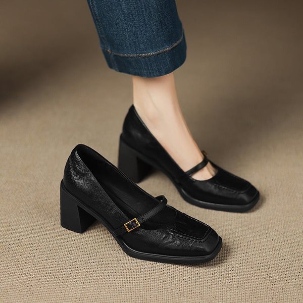 CHIKO Cherry Square Toe Block Heels Mary Jane Shoes
