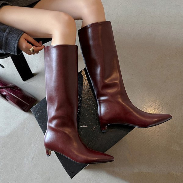 CHIKO Charlene Pointy Toe Kitten Heels Knee High Boots