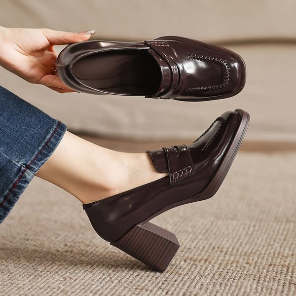 CHIKO Dedra Square Toe Chunky Heels Loafers Shoes