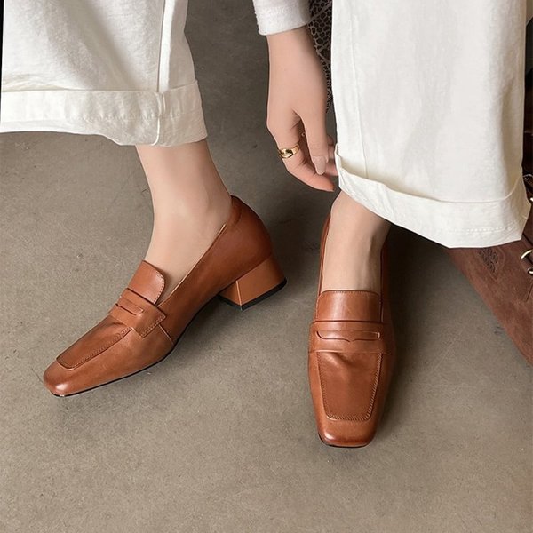 CHIKO Denni Square Toe Block Heels Loafer Flats