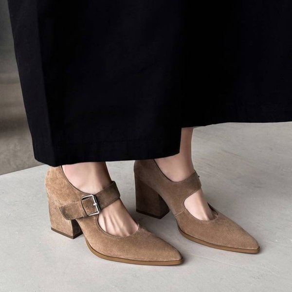 CHIKO Edie Pointy Toe Block Heels Mary Jane Shoes