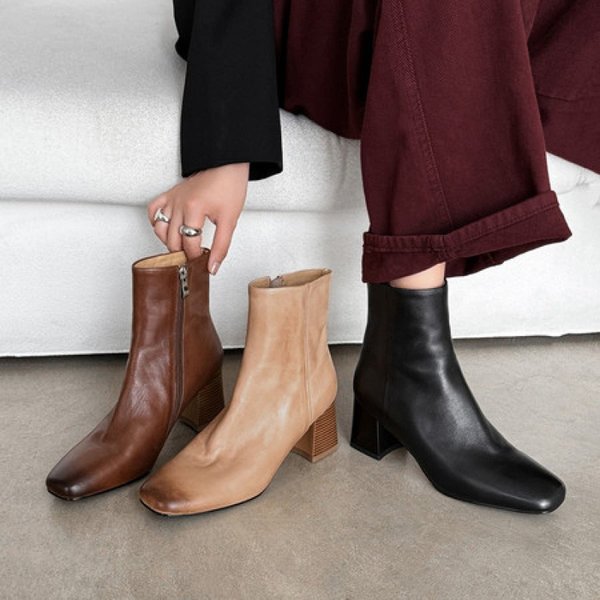 CHIKO Esta Round Toe Block Heels Ankle Boots