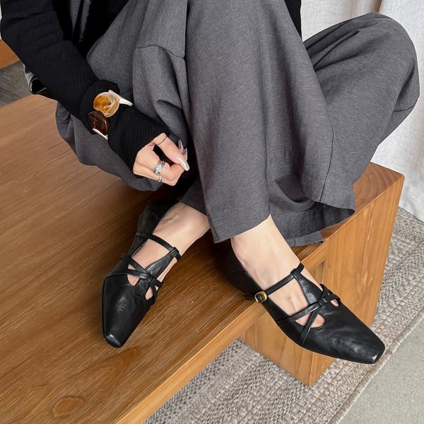 CHIKO Esma Square Toe Wedge T-Strap Shoes