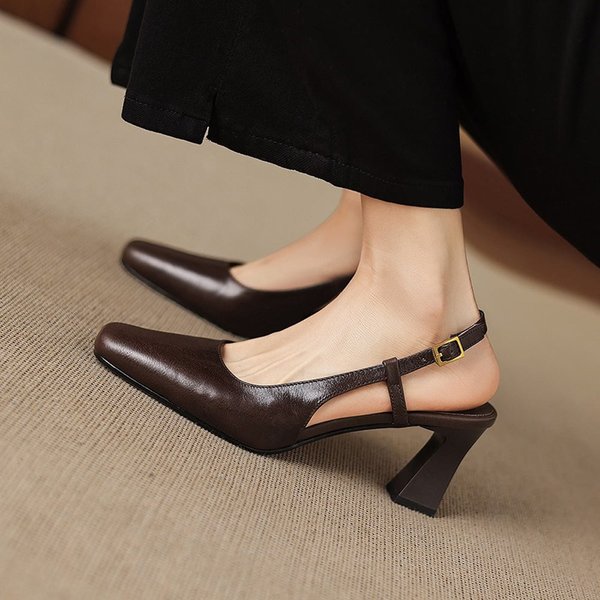 CHIKO Gabriell Square Toe Chunky Heels Slingback Shoes