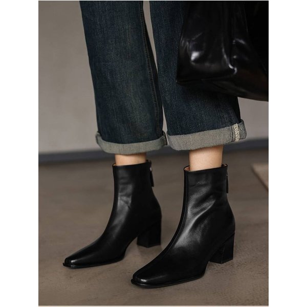 CHIKO Flower Pointy Toe Block Heels Ankle Boots