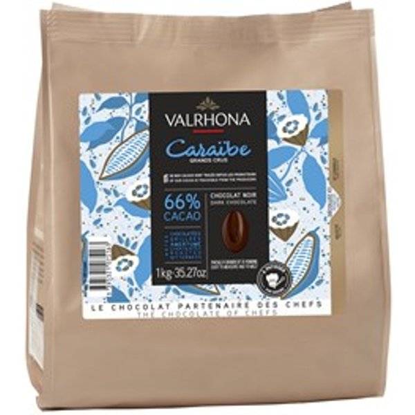 Valrhona Caraibe, 66% dark chocolate chips - Small 1kg bag