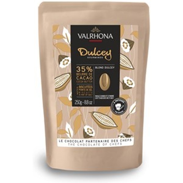 Valrhona Dulcey, 35% blond chocolate chips - 250g bag