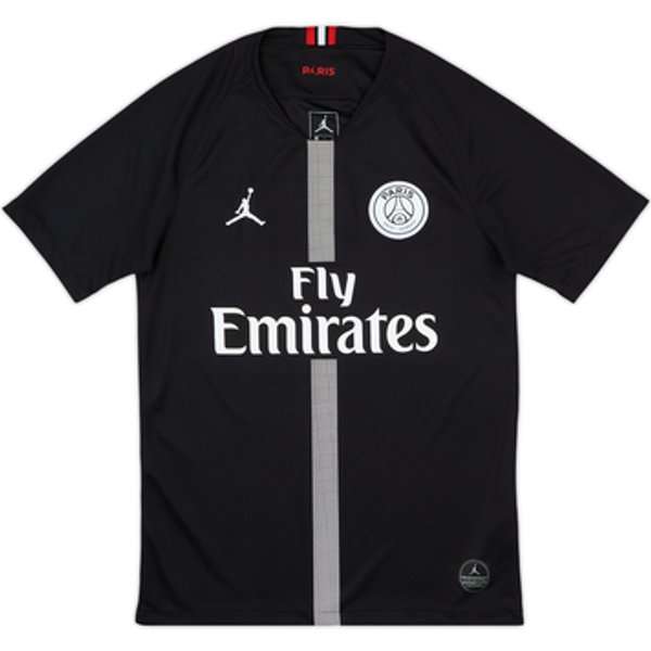 Black 2018-19 PSG x Jordan shirt with the Jumpman logo and grey central stripe